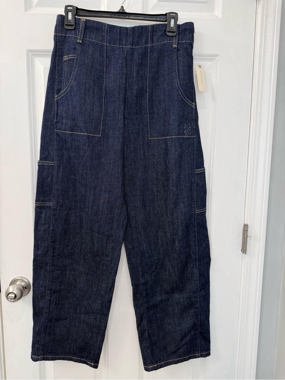 NWT Anthropologie Maeve Dark Wash Painters Mid-Rise Tapered Jeans Small - Picture 4 of 10
